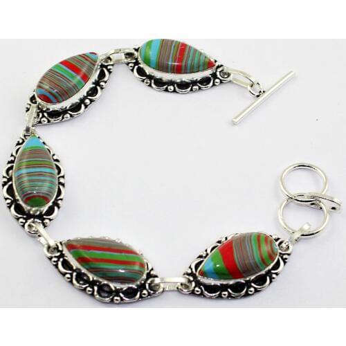 Rainbow Calsilica Bracelet Silver Overlay over Copper ,21.2cm, B1430