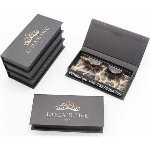 Luxury Black Leopard Mink Eyelash Pakcging With Tray Wholesale Nature 20mm Handmade Mink Lashes With Custom Box Reusable Lash