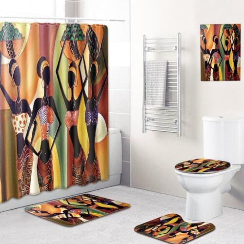 Sexy Skirt Girl Bathroom Curtain Waterproof Fabric Blowing Bubble Gum Curls African Women Shower Curtain and carpet set