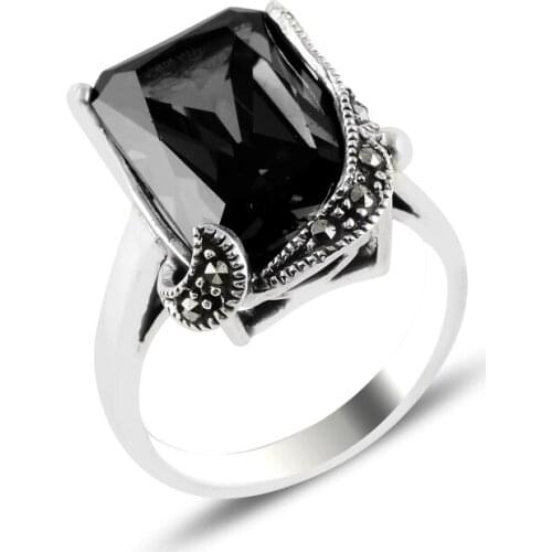 Silver 925 Sterling Marcasite & Zircon Crystal Ring