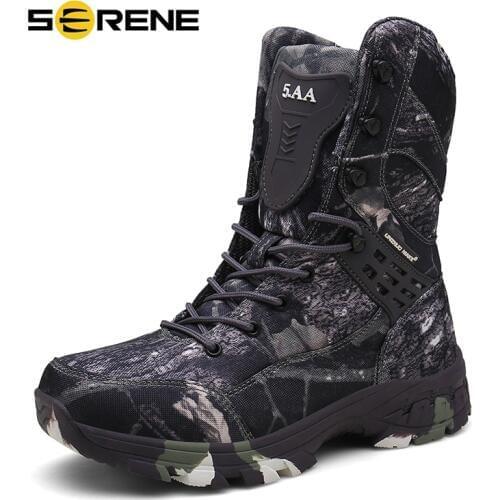 SERENE Brand New Mens Boots Tactical Army Waterproof Hiking Shoes Male Safety Motocycle Boot Mens Chukka Ankle Bot