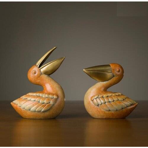 4.7inches China Art Deco Pure Brass painted Pelecanus pelicans Bird Family sculpture Decoration Home Furnishings Gift Statue