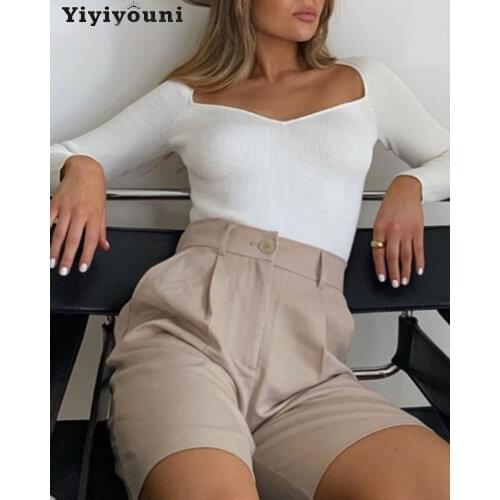 Yiyiyouni V-Neck Cropped Knitted Sweaters Women Autumn Winter Bottoming Slim Fit Pullovers Women Casual Solid Sweaters Female