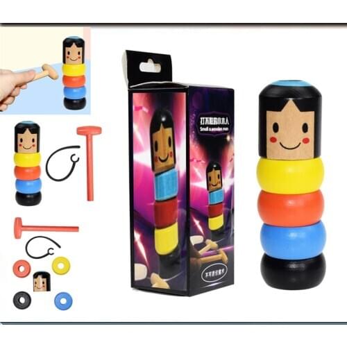 1set Unbreakable Wooden Man Magic Toy Immortal Daruma Magic Tricks Close Up Stage Magic Props Fun Toy For Chirdren Funny Gift