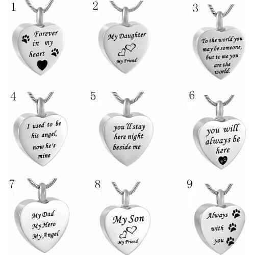 Urn Jewelry Engraved "My Dad My Hero My Angel" Heart Cremation Pendant&Necklace Hold Ashes Keepsake Memorial Urn Jewelry For Men