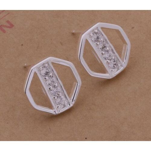 AE195 Lucky Silver Color Earrings For Women Jewelry Women Accessories Octagonal Plate /anbajeia Akkajbra