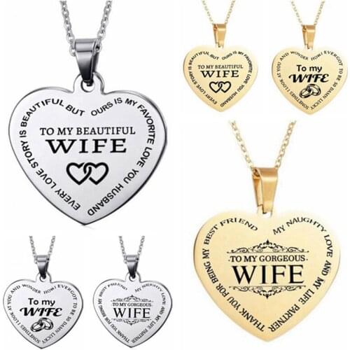 To MY Wife Stainless Steel Necklace Gold Silver Color Heart Pendants Necklaces Wedding Anniversary Jewelry Love Gifts