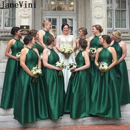 JaneVini Green Bridesmaid Dress Long Halter Floor Length 2020 Sexy Backless Wedding Guest Dresses Formal Gown vestidos fiesta