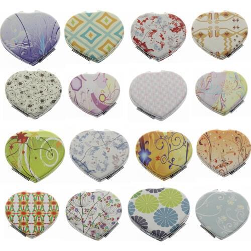 1Pcs 7cm Heart Stainless Steel Folding Women Girls Kid Promotion Gift Beauty Makeup Vanity Pocket Hand Compact Cosmetic Mirror