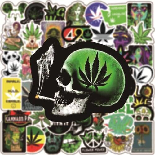 10/30/50PCS Green Hemp Leaf Graffiti Graffiti Laptop Guitar Motorcycle Luggage Skateboard Bike Waterproof Skull Sticker Wholesal