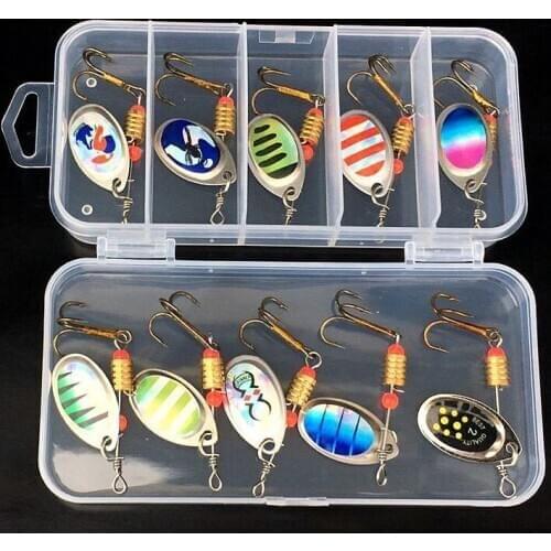 10pcs/set 3.5g Metal Spinner Lures Baits with Tackle Box Bass Trout Salmon Hard Metal Rooster Tail Fishing Lures Kit