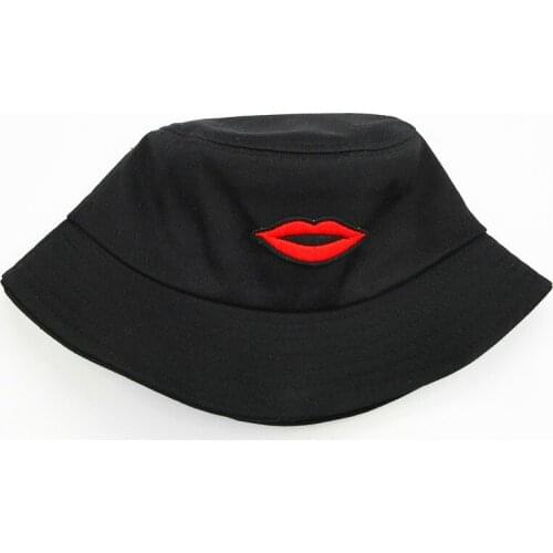 2021 Lips Embroidery Cotton Bucket Hat Fisherman Hat Outdoor Travel Hat Sun Cap Hats for Men and Women 265
