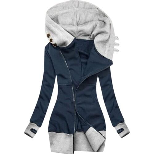 40* Zipper Pocket Hoodies Button Vintage Two-color Stitching Women Jacket Hoodies Sweatshirt Coat Long Sleeve Retro Bodycon Coat