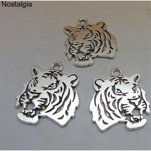 Nostalgia 25*27mm 5Pcs Tiger Animal Charms Diy Jewelry Making Detroit Pendants For Bracelets