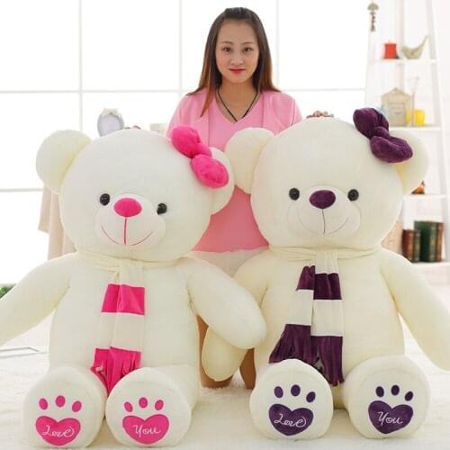 60-100cm White Teddy Bear Ted Plush Toys Soft Teddy Dolls Valentine Girlfriend Gift Christmas Present Bear with Scarf Love You