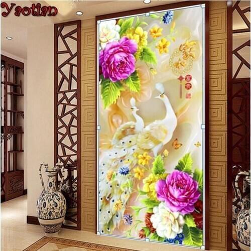 Chinese style peacock peony flower diamond mosaic full square diamond embroidery 5d diy diamond painting 100% round drill