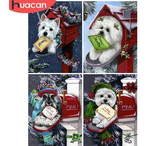HUACAN Diamond Art Painting Dog Mailbox Full Square/round Diamond Embroidery Animal Letter Mosaic Room Decor