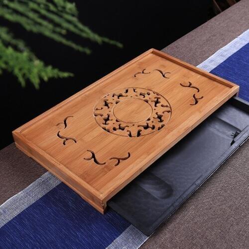 53*31.5*4.5cm Bamboo tea tray household drawer - type water storage and drainage tea table drainage pipe