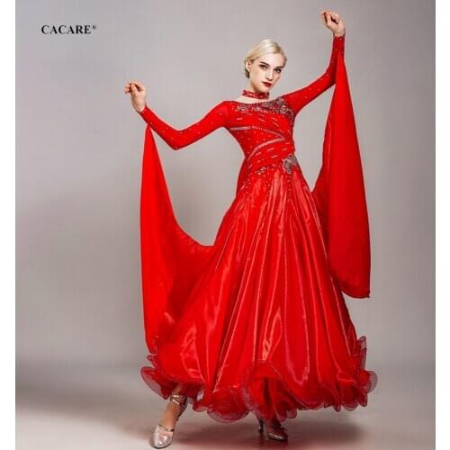 CACARE Ballroom Dance Competition Dresses Tango Waltz Dress Flamenco Standard Dance Gown D0793 Rhinestones Big Sheer Hem