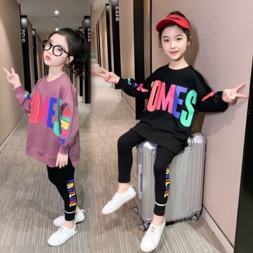 2021 New Kids Suit Sets Spring Autumn Fashion Girls Long Sleeve Casual Letter Sweater Tops+Leggings Children Two-Piece Sets