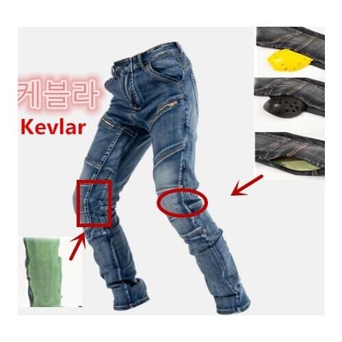 Motorcycle riding cotton jeans New Aramid MOTO pants four seasons Knight pants anti-fall high elastic pants with 4 knee pads