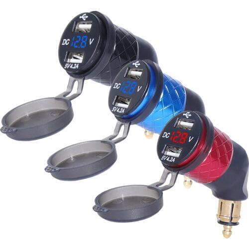 Aluminum Alloy European Motorcycle 5V 4.2A Double USB Charger Socket Voltmeter