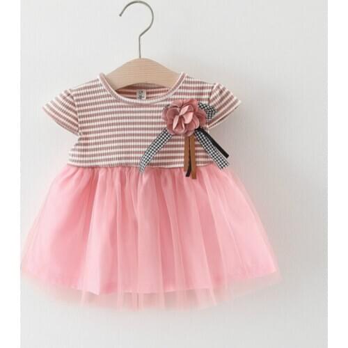 Baby toddler short-sleeved princess 3 cotton round collar baby dress 0-1-2 years old nine months screen tide