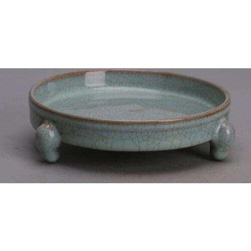 Chinese Old Ru Kiln Sky Green Glaze Trifoot Nail Porcelain Brush Washer