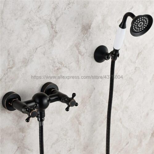 Black Oil Rubbed Brass Wall Mounted Bathroom Shower Faucet Bath Mixer Tap With Hand Shower Sprayer Mixer Tap Ntf033