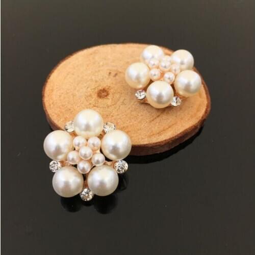 10pcs Gold/Silver Pearl Rhinestone Metal Buttons Flatback Embellishment Craft Alloy Button For DIY Wedding Hair Flower Center