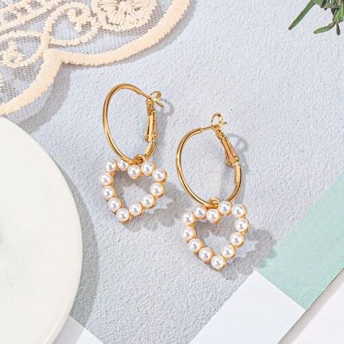 Fashion Pearl Heart-Shaped Earrings for Women Gold Round Hanging Earrings 2021 Trend Party Female Wedding Modern Jewelry Gift