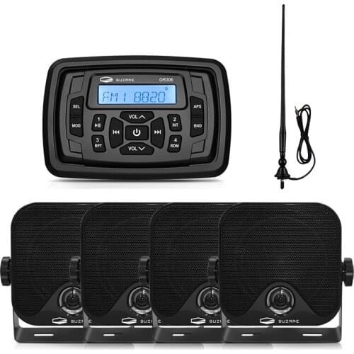 Marine Radio Boat Stereo Audio Bluetooth Media Receiver Car MP3 Player+4Inch Waterproof Speakers+AM FM Antenna For RV ATV Yacht