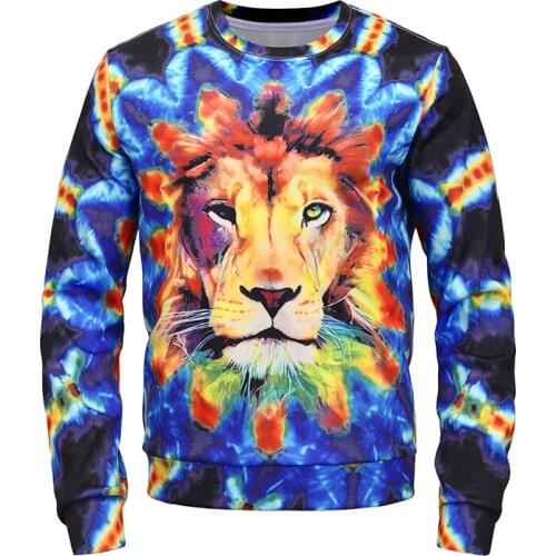 2021 Mens Spring And New Lion Head Tide Brand 3D Printed Foreign Trade Round Neck Custom European And American M