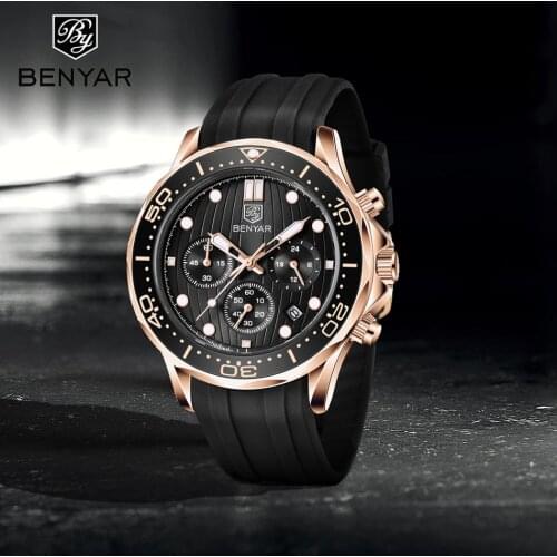 BENYAR 2020 New Mens Quartz Watches Top Brand Luxury Wristwatch Men Stainless Steel Watch For Men Waterproof Chronograph Clock