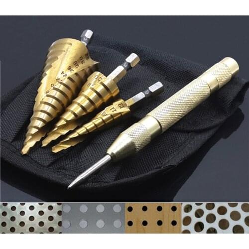 6Pcs Steel Titanium Hex Step Drill Bit Set 4-12/20/32mm Metal Hole Cutter Wood Cone Core Drilling Hole Saw Tool+3,6,8 Saw Drills