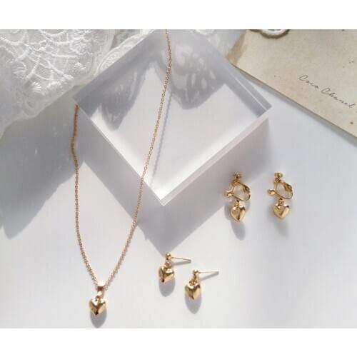 Simple Gold Color Small Love Jewelry Set Heart Necklaces Pendants
