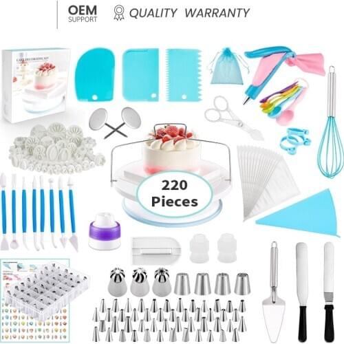 220Pieces Cake Decorating Nozzle Set Silicone Pastry Bag Tips Kitchen Accessories Icing Piping Cream Reusable Kit Baking Tool