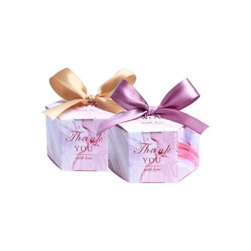 New Paper Candy Box Marble Pink Hexagon Favor Bag Baby Shower Gift Box Birthday Party Decorations Kids Wedding Favors and Gifts