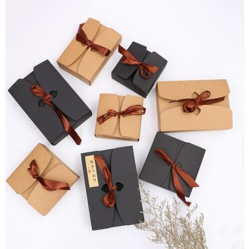 New DIY 5pcs box five sizes best selling black and Kraft boxes with ribbon,wedding favor baby shower party gift boxes 2019