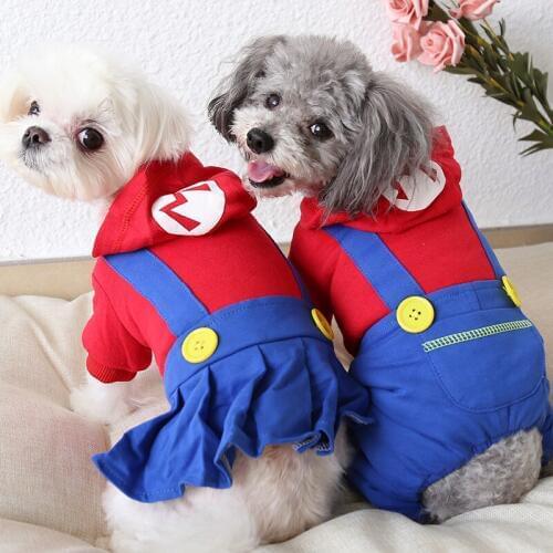 Letters Cotton Pet Dog Clothes Winter Warm Dog Dress Dog Jumpsuits Thick Coats Hoodies Red Blue Clothing For Dogs Cat Maltese