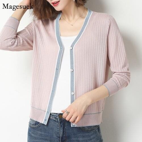 Autumn V-neck Knitted Cardigan Sweater Women Jumper Pink Long Sleeve Women Sweater Coat Casual Loose Women Sweaters Jacket 11293