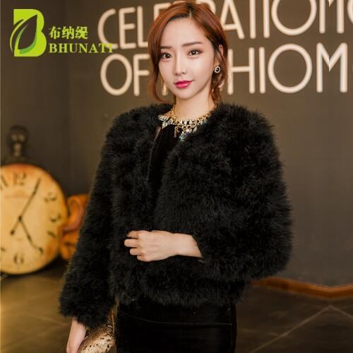Sexy Ostrich wool turkey fur women coat genuine feather short plus size 6XL winter festival long sleeve jacket