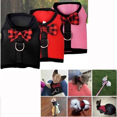 Soft Small Pet Harness Pet Walking Vest With Bowknot Bell Breathable Puppy Harness Nylon Pet Leash Vest Set For Bunny Hamster