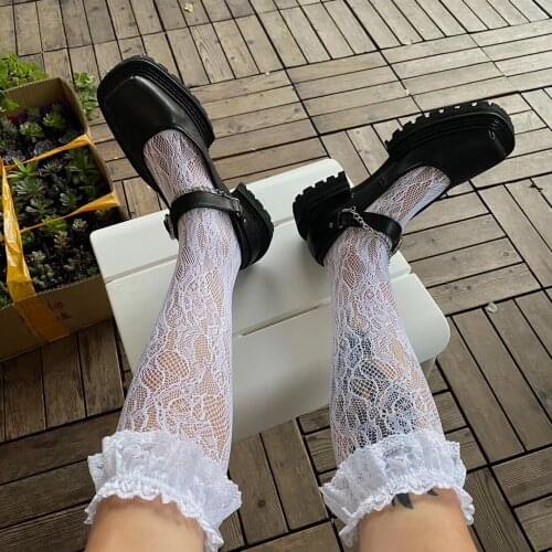 Lovely 1 Pair Lolita Lace Socks Sweet Girls Japanese Style Pure Color Cosplay High Quality Spring Summer Big Ruffle Socks
