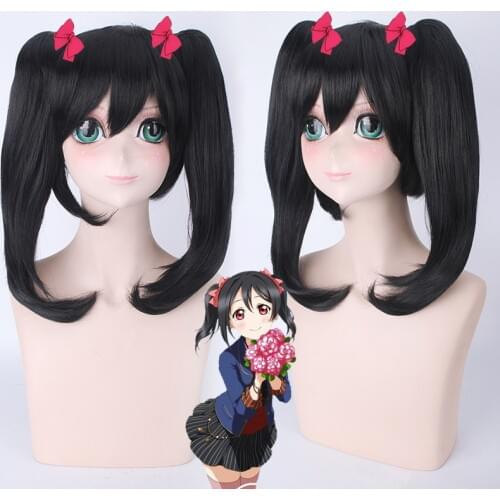HAIRJOY Love Live Nico Yazawa Cosplay Wigs Women Synthetic Hair Straight Black Anime Wig 2 Ponytai
