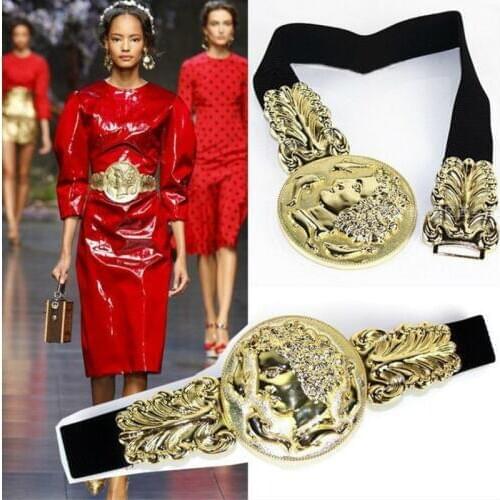 European and American catwalk metal waist chain shiny gold beauty head woman belt Luxury fashion designer belt 2020 new