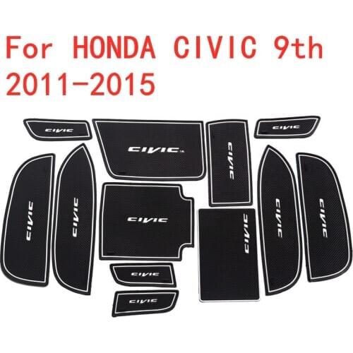 For HONDA CIVIC 9 2011-2015 9th 3D Rubber Mat Door Slot Pad Cup Cushion Groove Mat Lnterior Anti Slip Mat Car Accessories