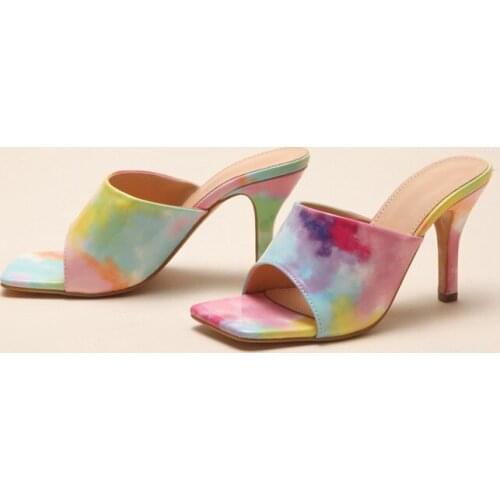 Fashion Rainbow Color Sandals Women Casual Ladies Shoes High Heel Female Sexy Square Head High Heels Women Shoes