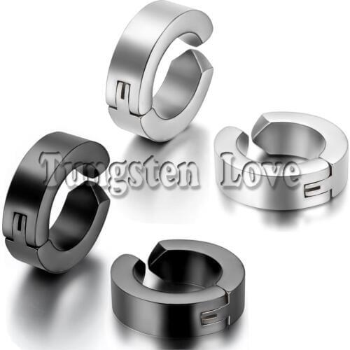 1 Pair of Huggie Hinged Hoop Non-piercing Clip Earrings Unisex Men Women Boys Gift Black / Silver Color Selectable