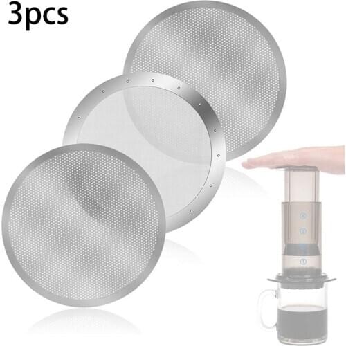Hot 3 Pack Metal Reusable Coffee Filter Mesh for AeroPress Coffee Maker Espresso Maker, Silver